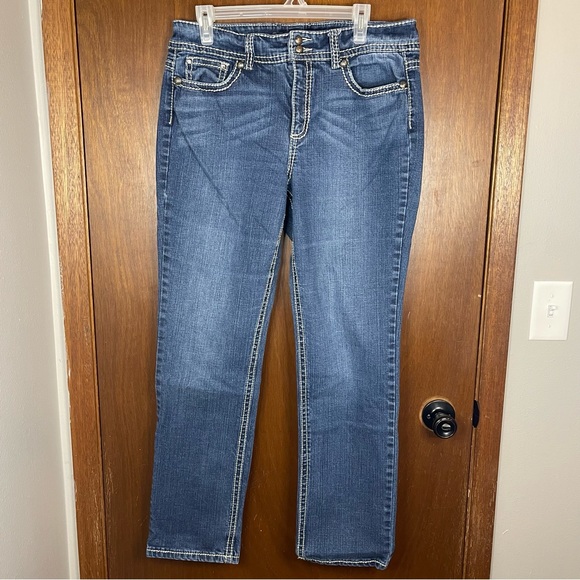 Code Bleu Woman’s Denim Casual Bedazzled Marielle Slim Straight Jeans Size 14 - Picture 1 of 9